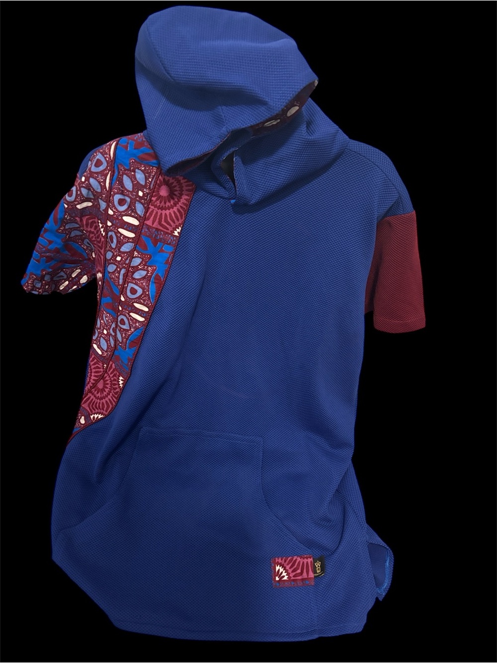 Retro style Solid Patchwork Hoodie Mens Large Blue Southwest Aztec